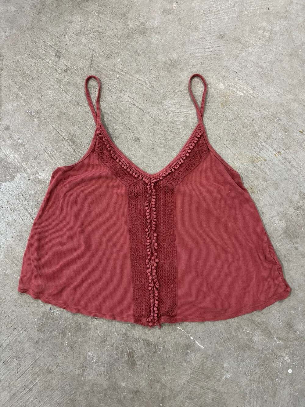 American Eagle Outfitters Women's Ribbed Pom-Pom Trim Camisole Top M Red